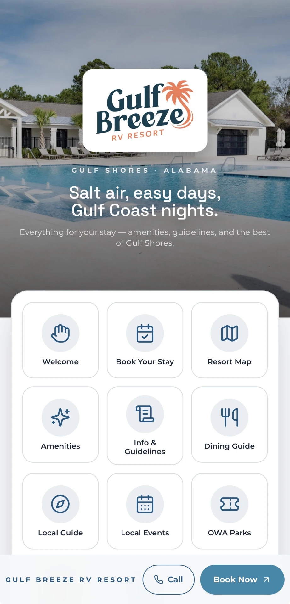 Gulf Breeze RV Resort Guest Hub screen